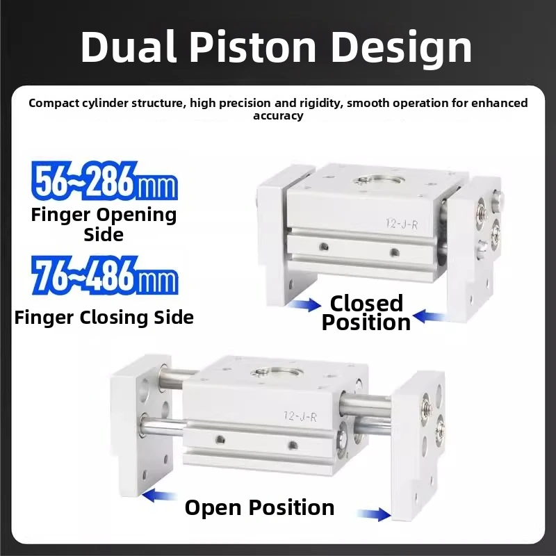 HFT Series Wide Opening Pneumatic Gripper 10/16/20/25/32 Double Acting Air Finger Cylinder for Automation
