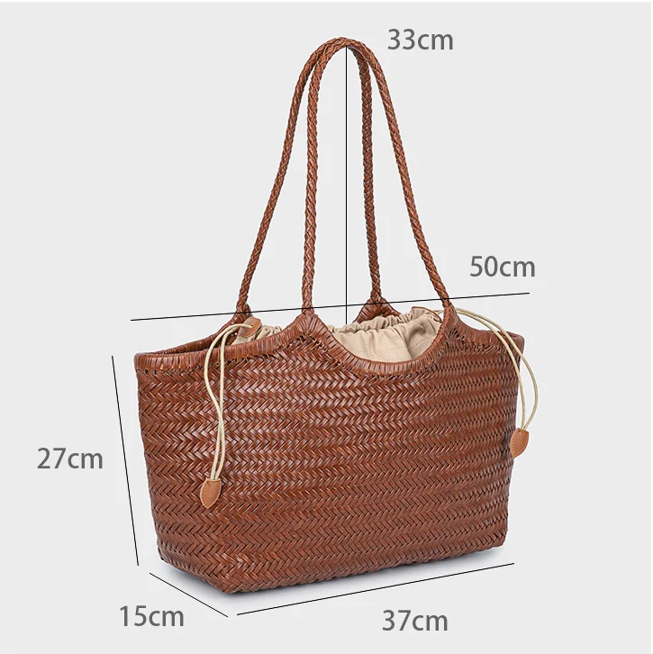 

Повседневная сумка-корзина из натуральной кожи ручной работы с повседневной тканой внутренней частью, винтажная большая сумка для покупок, большая размер