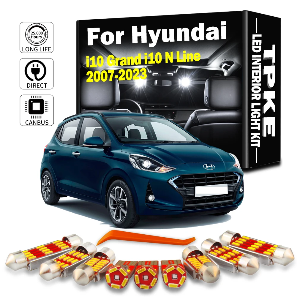 TPKE 9 Uds Kit de luz LED de techo de mapa Interior para Hyundai i10 Grand i10 N Line 2007 - 2018 2019 2020 2021 2022 2023 bombillas para maletero de coche