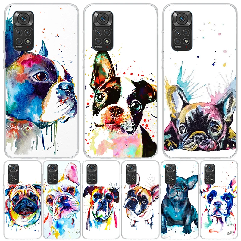 French Bulldog Dog Pug Phone Case For Xiaomi Redmi Note 13 12S 12 11S 11T 11E Pro Plus 10S 10 9S 9 8T 8 7 Art Customized Coque C