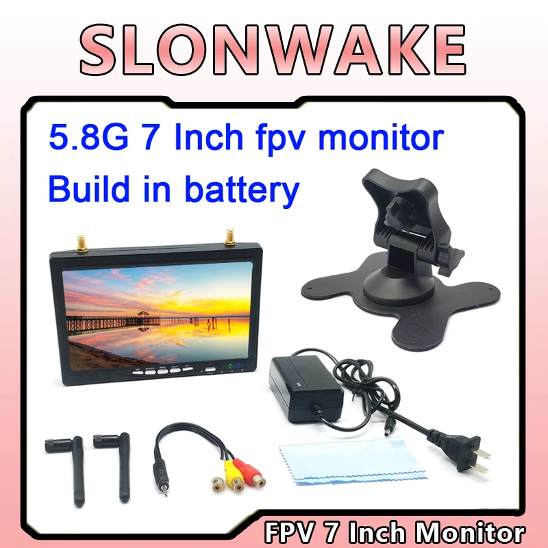 5.8 GHz 48 Channel 7-Inch TN FPV Monitor with 1024x600 TFT LCD Screen, Compatible with DC 7-16V for RC Transmitters and Drones