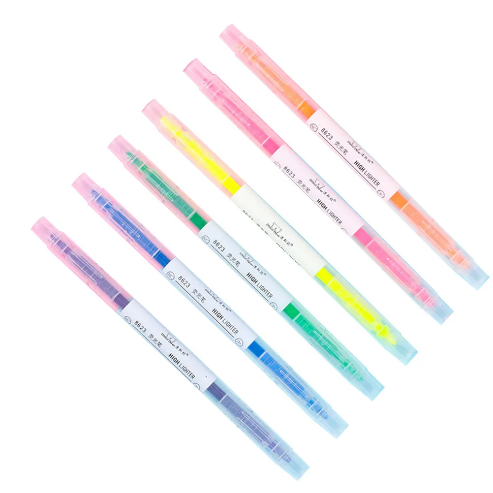 6Pcs Double-Ended Fluorescent Highlighter Pens Candy Colors Vibrant Waterproof Ink Ergonomic Grip for School Notes Planner