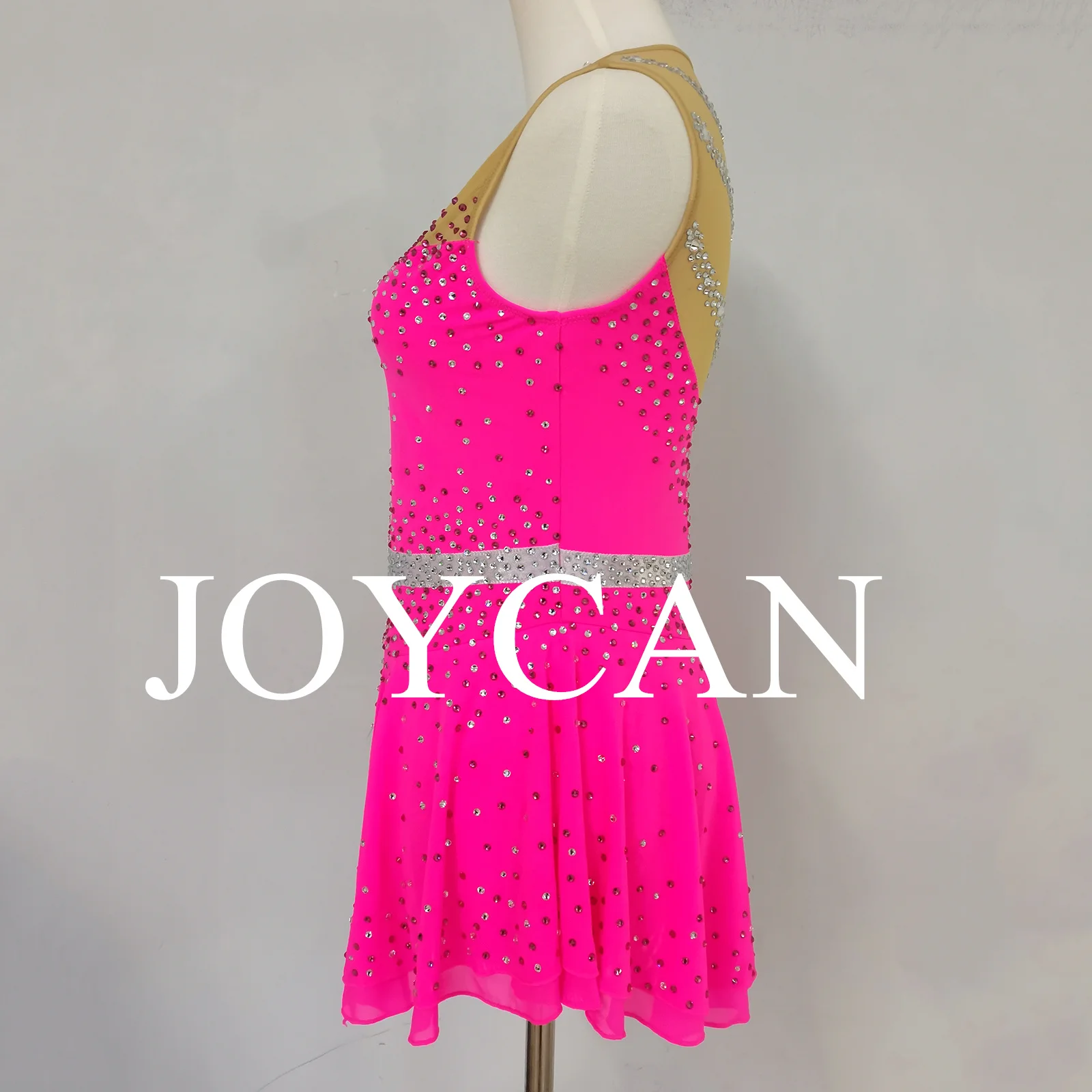 JoyCan платье для фигурного катания на льду для девочек, розовый спандекс, эластичная одежда для соревнований, танцевальная одежда по индивидуальному заказу