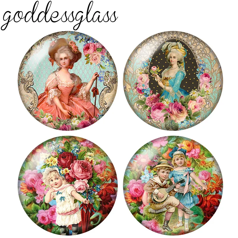 New Flowers Europea Lady Cute angel Children 10pcs 12mm/18mm/20mm/25mm Round photo glass cabochon demo flat back Making findings