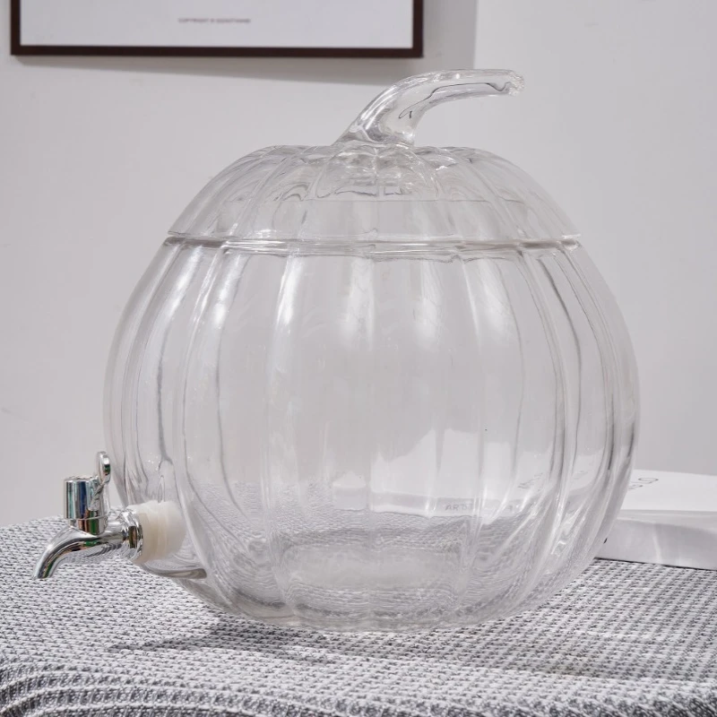 Pumpkin Bottle Juice Jar with Faucet Glass Cold Kettle Hotel Dessert Desk Self-service Large Capacity Fruit Tea Beverage Bucket