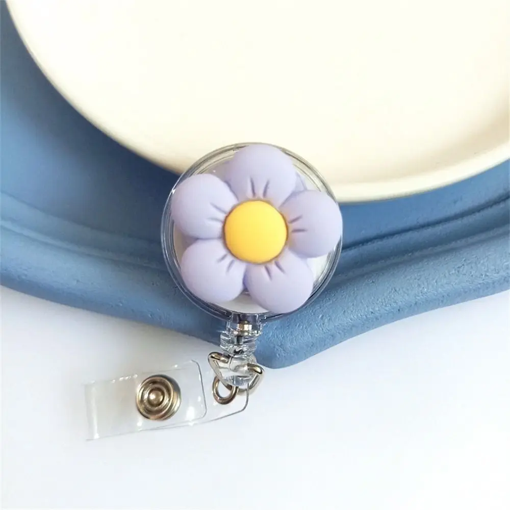 Retractable Nurse Badge Reel Name Tag Chest Card Flower Badge Holder Cartoon Flora Work Card Easy Pull Buckle Hospital Use