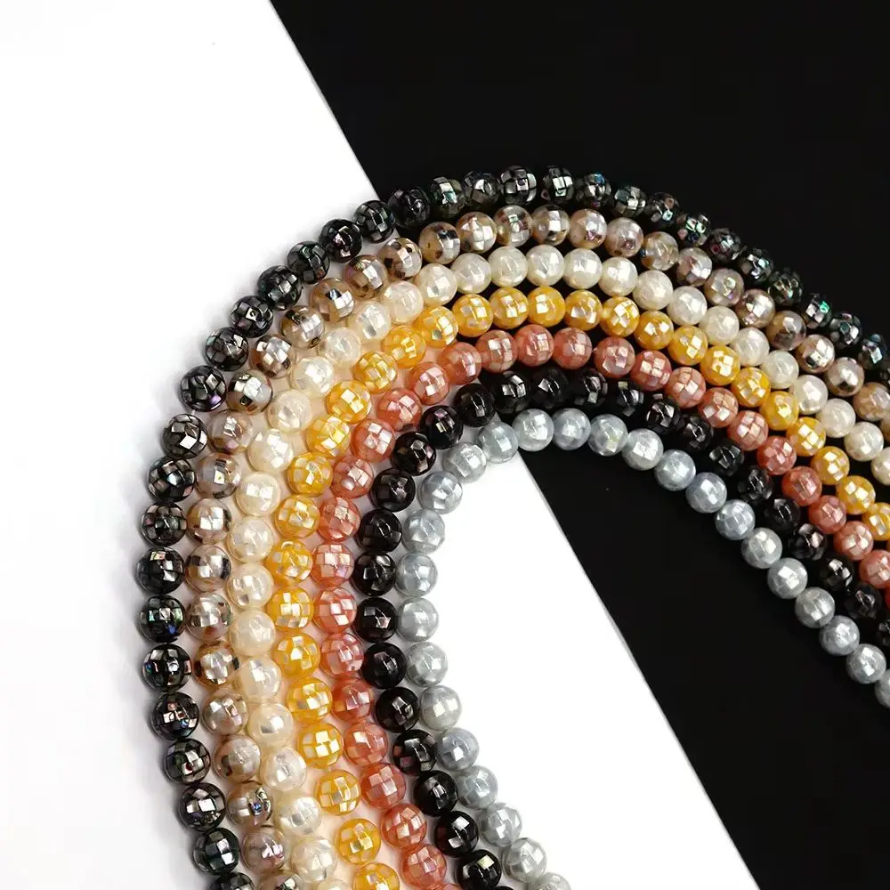 Natural Seawater Shell Splicing Mosaic Round Beads 8/10/12/14/16/18/20mm Different Sizes of Loose Bead Jewelry Accessory 2 Pcs