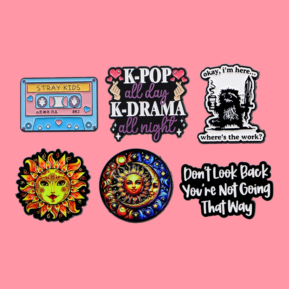 Lustige Zitate „K-POP K-DRAMA“ Emaille Pins Sonne Mond Brosche Anstecknadel Abzeichen auf Rucksack Kleidung Accessoires Modeschmuck Geschenke