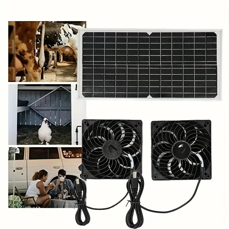 Solarbetriebener Doppellüfter, 30 W, wasserdichter Doppelabluftventilator, Luftabsauger für Camping, Gewächshaus, Küche, Tierhaus, Wohnmobile – Detail 2