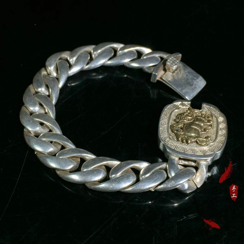 Exquisite Chinese Tibetan silver hand-hollowed Kirin amulet auspicious transshipment fashion bracelet overlord gift