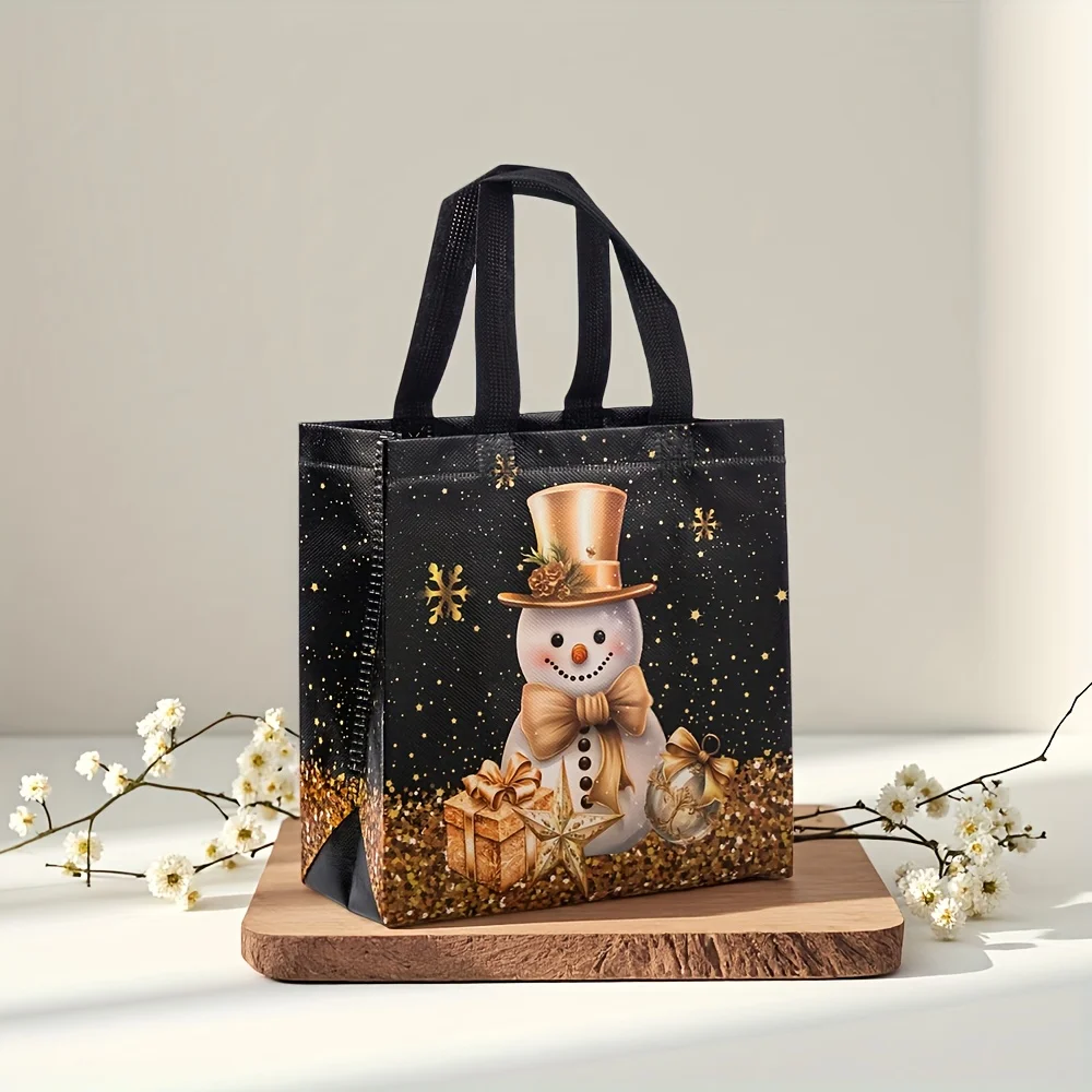 12/20 Stück festliche Weihnachtsgeschenktüten – Schneemann-, Baum- und Strumpfdesign, schwarz und golden mit Griffen, Weihnachtsgeschenktüten – Detail 5