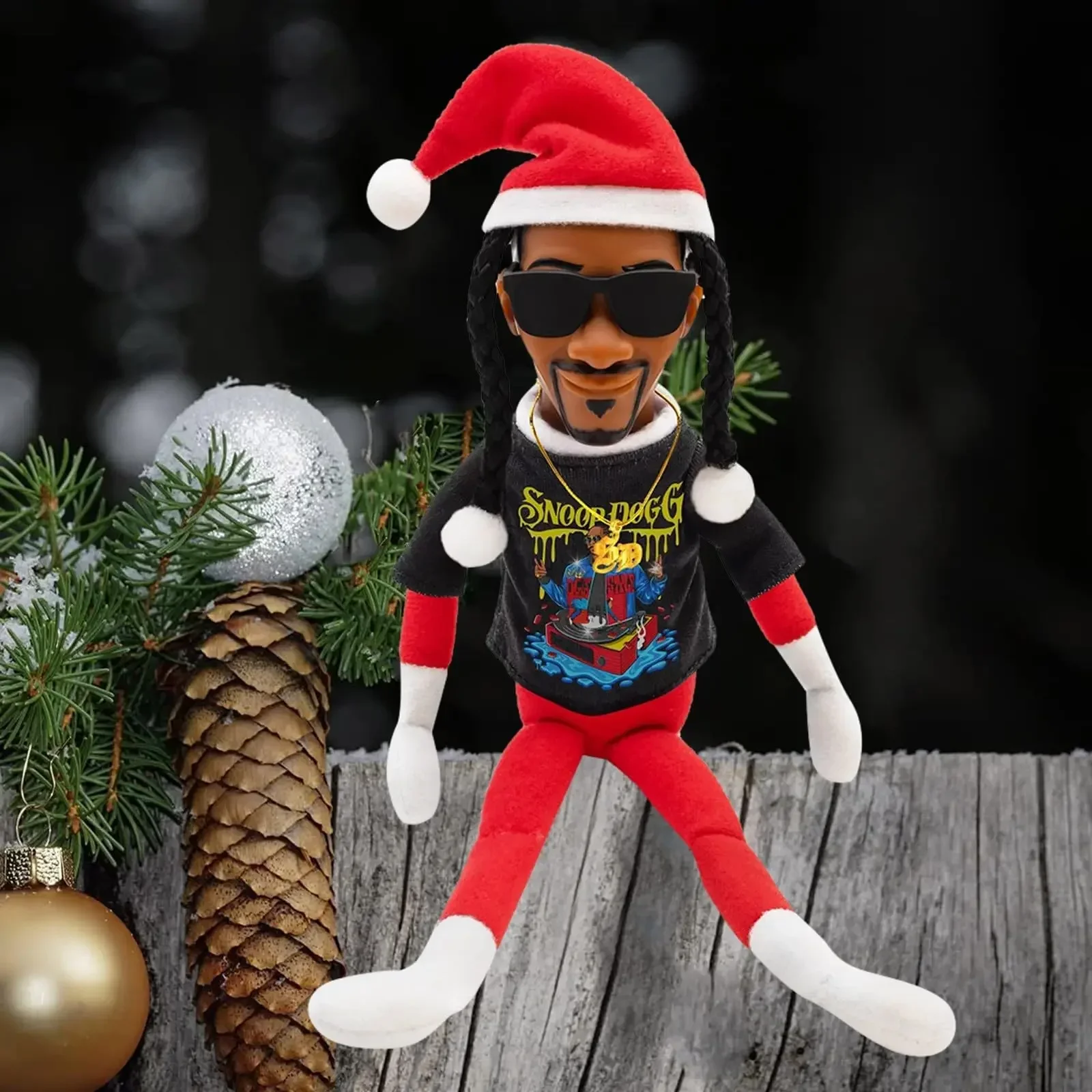 Snoop Dogg Snoop on a Stoop Christmas Elf Doll 12” Plush Toys Decor Includes Elf Toy Tshirt Sunglasses Necklac