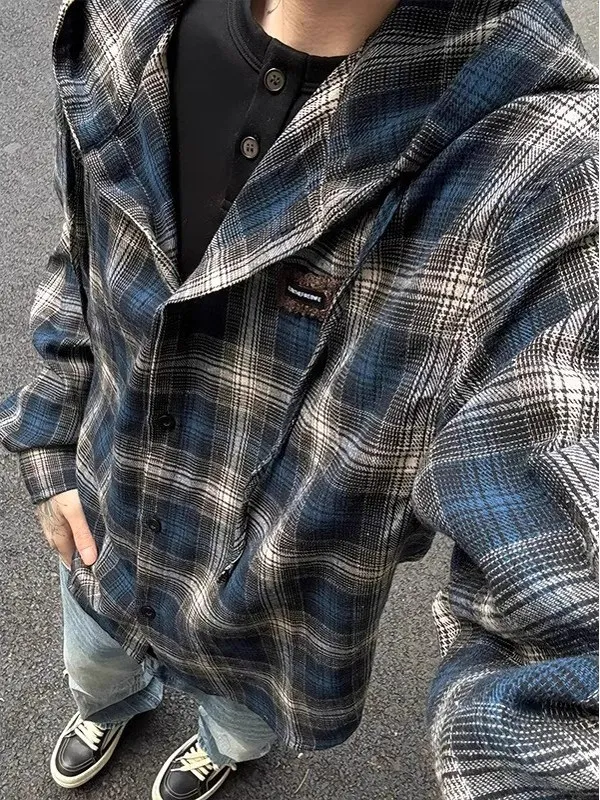 الأمريكية الرجعية منقوشة مقنعين irt الرجال ربيع الخريف العصرية فضفاضة عادية تنوعا زوجين يهتف معطف طويل Sve