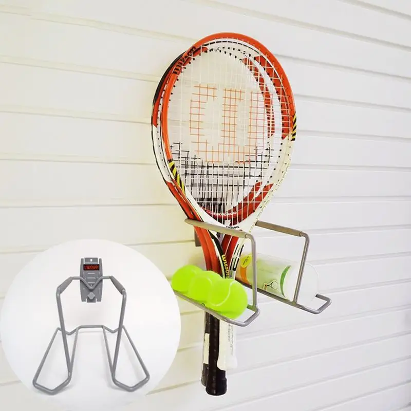 Tennis Racket Holder Wall Mount Non-slip Metal Sports Equipment Organizer Wall Mounted Racquet Holder For Home Gym Holds 6 Balls