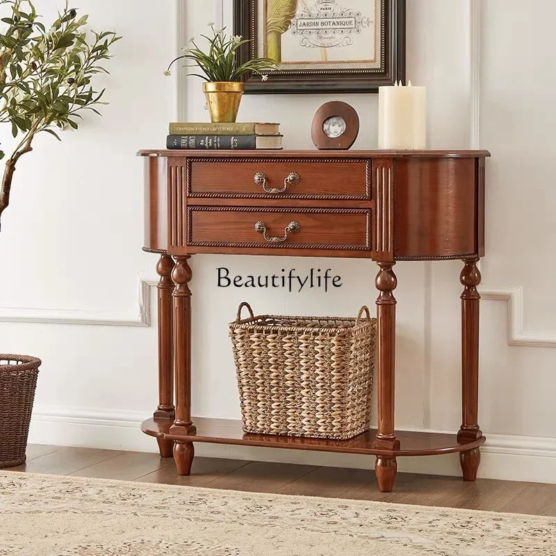 

06American all-solid wood entrance cabinet table Semicircular simple door light luxury European entrance table