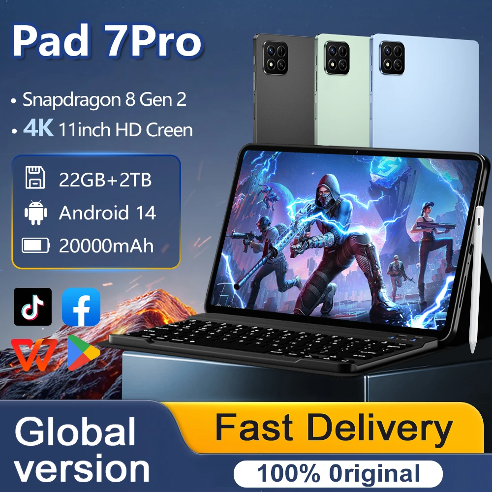 

2025 НОВЫЙ планшет Original Pad 7 Pro, глобальная версия, Android 14 5G, Dual SIM, Snapdragon 8 gen3, 22 ГБ + 2 ТБ, 20000 мАч, Wi-Fi, WPS, планшетный ПК