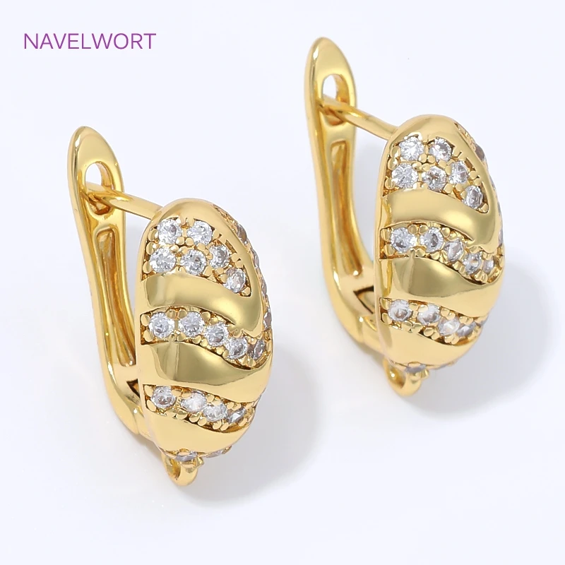 18K Gold Plated Oval Shvenzy Earwire Fasteners,Inlaid Zircon Earring Hooks,Brass Earring Fixtures,DIY Earring Making Accessories