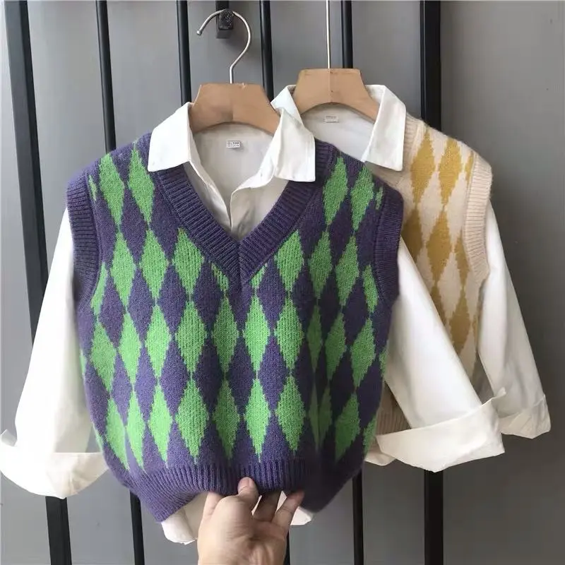 

Boys' Sweater Set 2024 Spring and Autumn New Mid size Children's Shirt Vest Two Piece Set Fashion