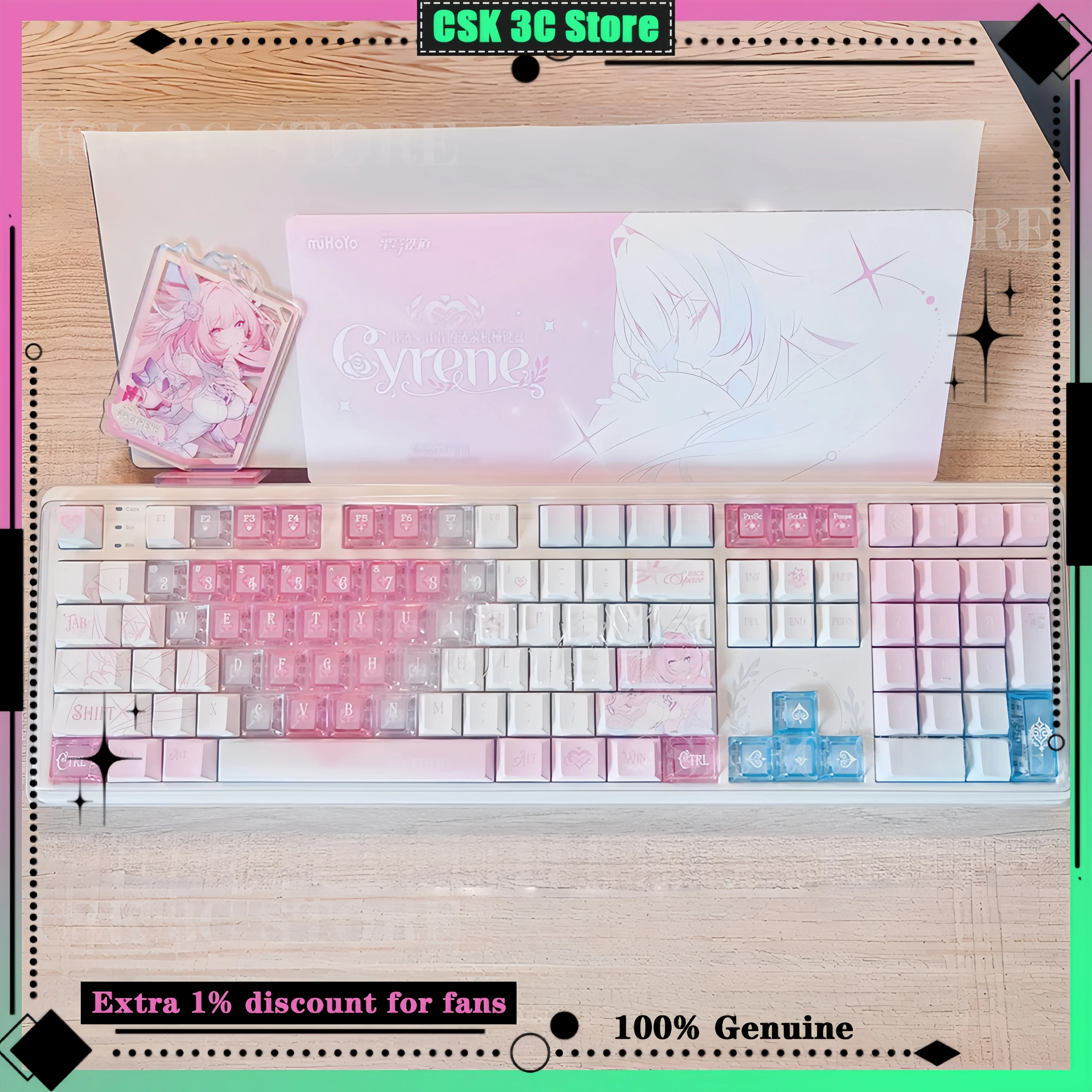 MiHoYo Honkai Star Rail Cyrene Mechanical Keyboard 108Keys Tri-Mode 8000mAh RGB Backlight Linear Switch Hot-swappable Gasker
