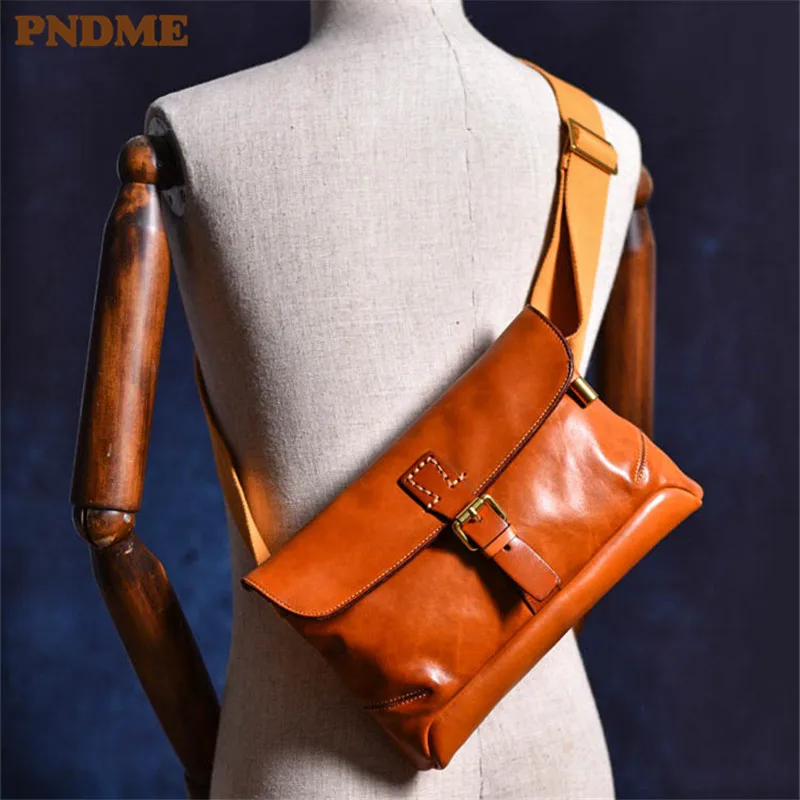 

PNDME outdoor casual high-quality genuine leather men's messenger bag organizer designer luxury real cowhide teens shoulder bag