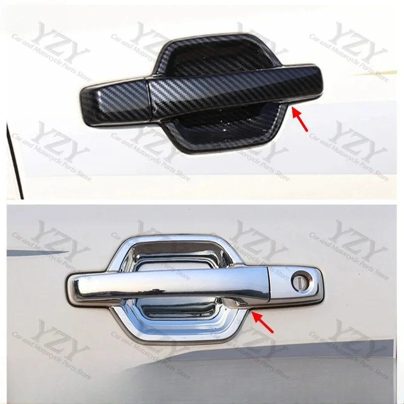 ABS Carbon Fiber Pattern Door Handle Bowl Trim For Mitsubishi Pajero 2019 Electroplated Bright Exterior Decor Mod Parts