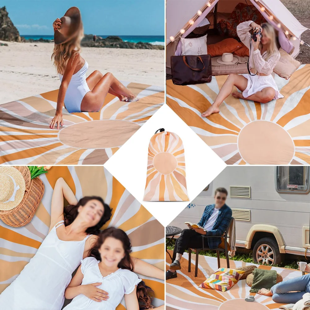 

Waterproof Striped Beach Mat for Camping Picnic Beach For Outdoor Activities Lightweight Foldable Includes Pegs and Bag