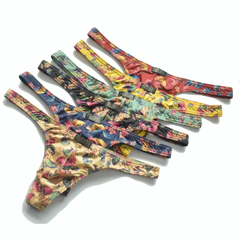 

6PCS Men's Underwear G-String Thongs Printed Breathable Low Waist Tangas Underpants Lingerie Breathable Thong