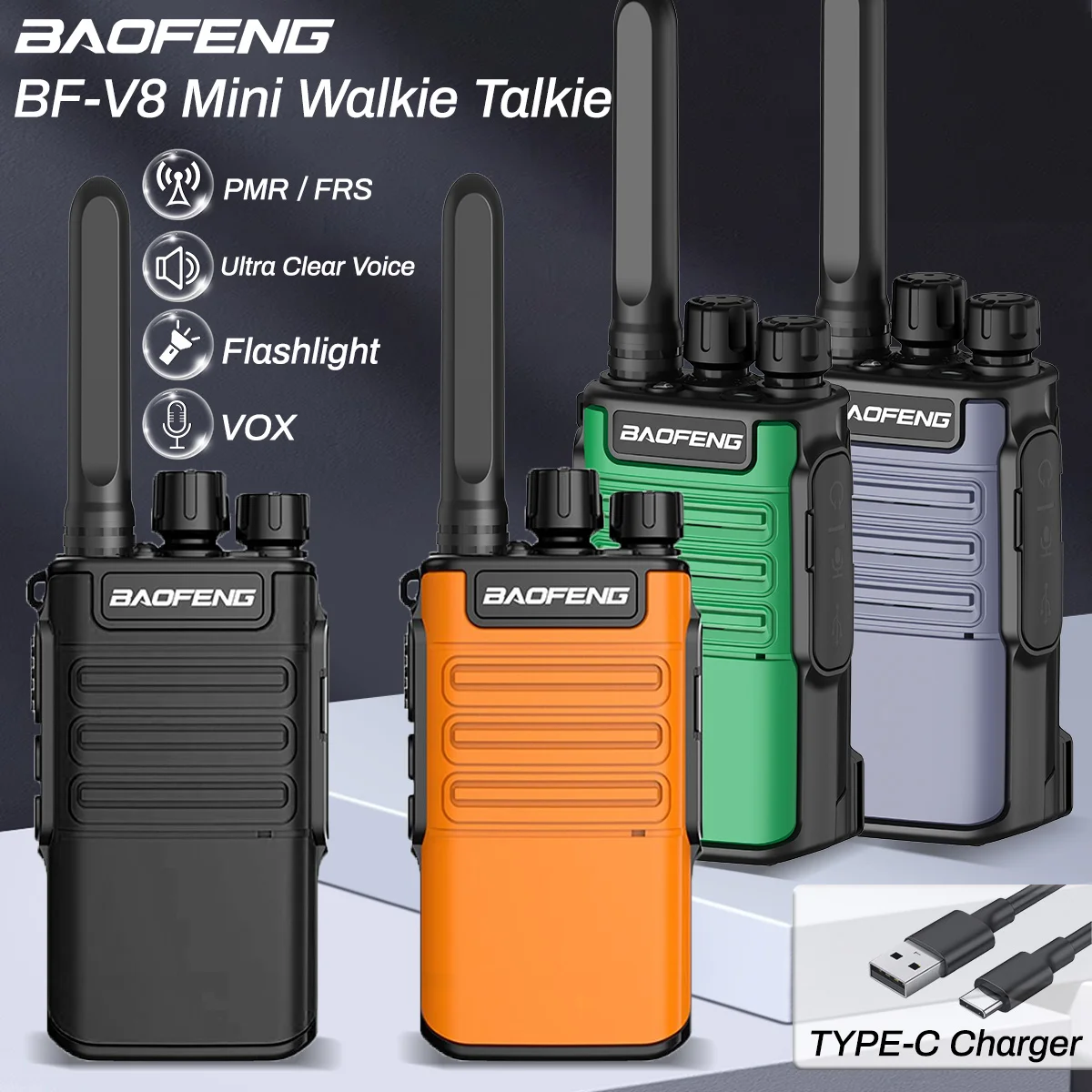 宝峰-bf-v8-ミニ無線機-長距離pmr-frs-大容量バッテリー-type-c充電-vox-フラッシュライト-トランシーバー-双方向ハムラジオ