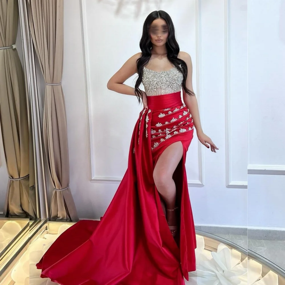 

Customized Sparkle Strapless Cocktail Dresses Sleeveless Pleat Rhinestone Luxury Evening Dress Charming Modern Style