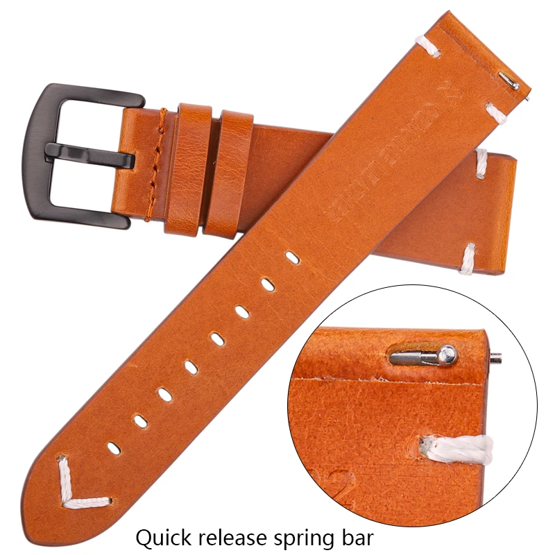 Handgemachte Leder Uhr Strap Gelb Grün Öl Wachs Rindsleder Armband Für Huawei Samsung Smart Uhr Gürtel 18mm 20mm 22mm 24mm