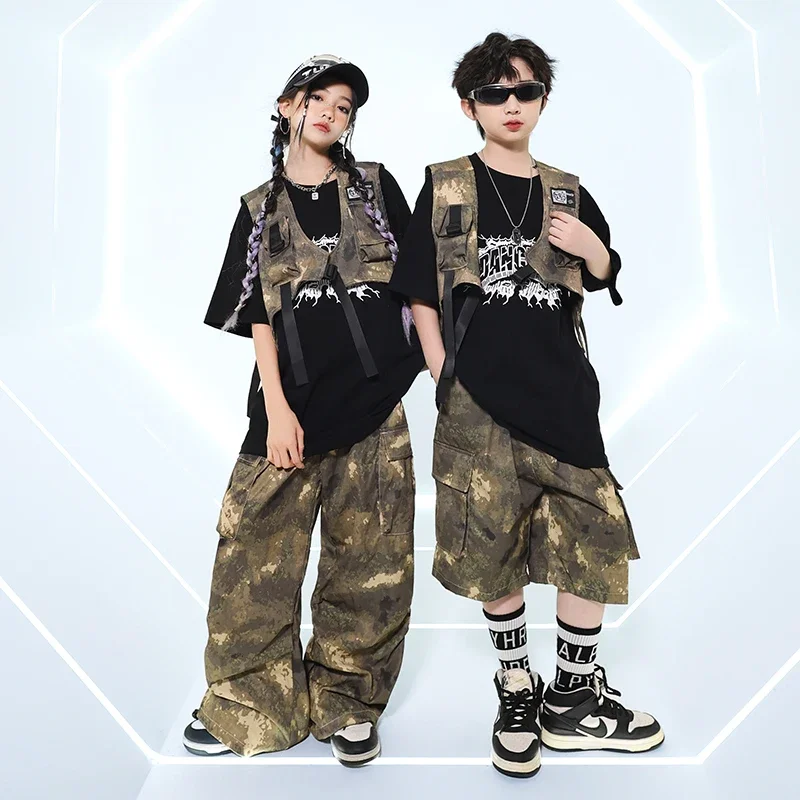 Hip Hop Jungen T-shirt Camouflage Cargo-Shorts Mädchen Kühlen Crop Top Streetwear Kinder Street Dance Hosen Kostüme Kind Jazz Kleidung