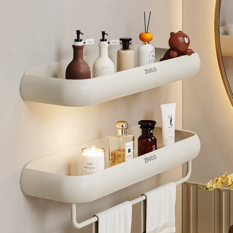 

Metal Stainless Bathroom Storage Racks White Modern Simple Wall Mount Bathroom Shelf Functional Stable Useful Home Decoration