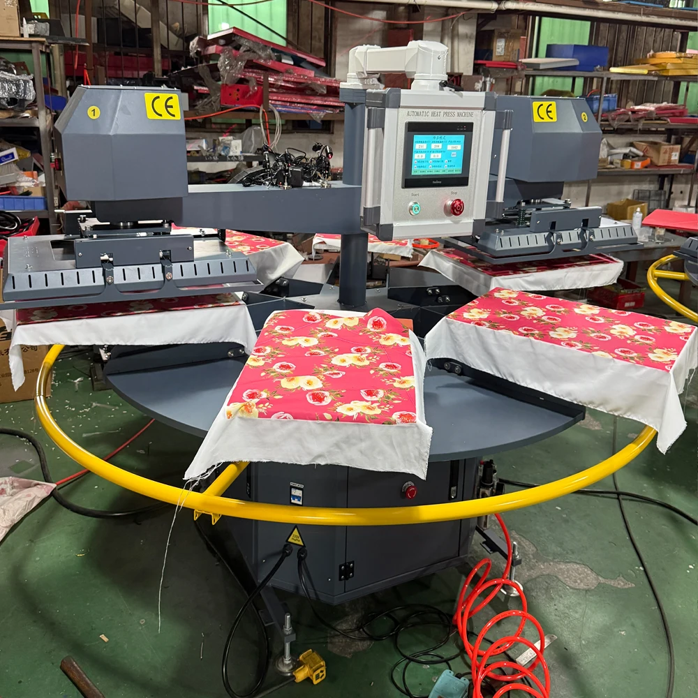 Dual Heating Platens 6 Station Automatic Pneumatic Sublimation Carousel Heat Press Heat Transfer Printing Machine for T-Shirts