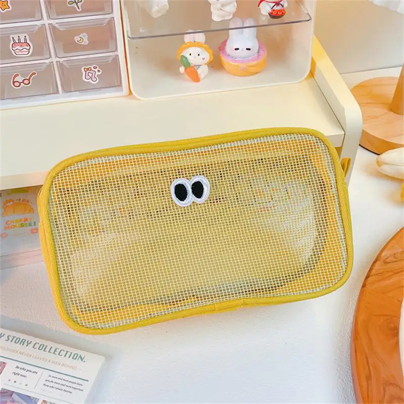 New Candy Color Clear Mesh Cosmetic Bag Cute Big Eyes Make Up Case Kawaii Makeup Pouch Makeup Case Portable Toiletry Storage Bag