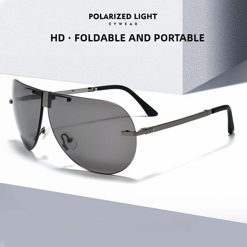 

Top Quality Pure Titanium Foldable Rimless Sunglasses for Men Luxury Nylon Sunscreen UV Outdoor Driving Fishing Sunglasses UV400