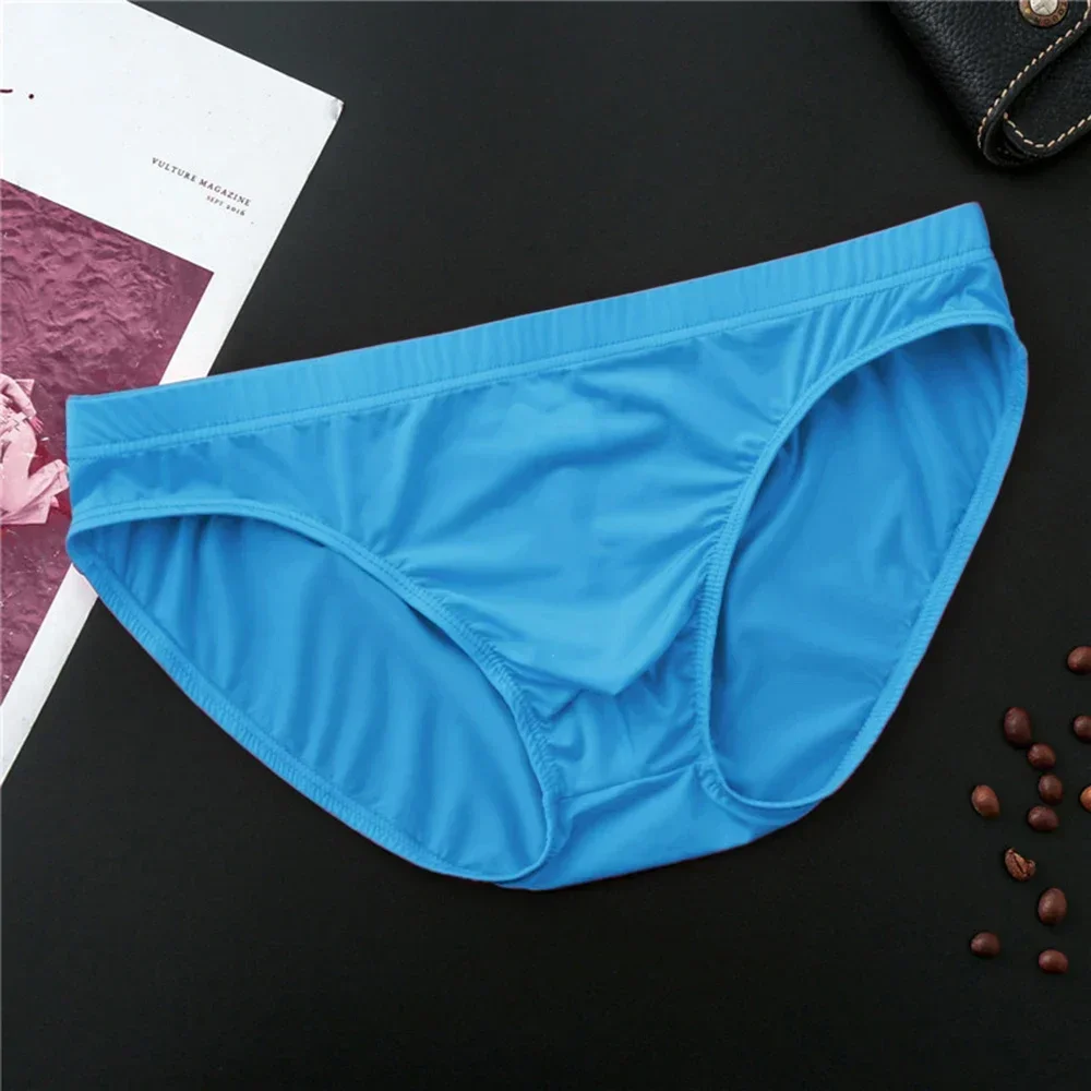 1* Sexy Men's Briefs Seamless U-Convex Pouch Underwear Ice Silk Low-Waist Panties Underpants Breathable Solid Color Lingerie