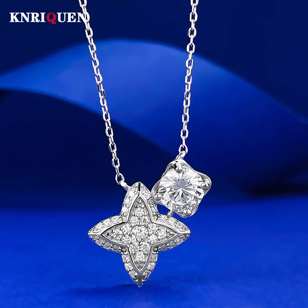 

Luxury Trend 925 Sterling Silver Four Leaf Clover 1ct High Carbon Diamond Pendant Necklace for Women Wedding Fine Jewelry Gift