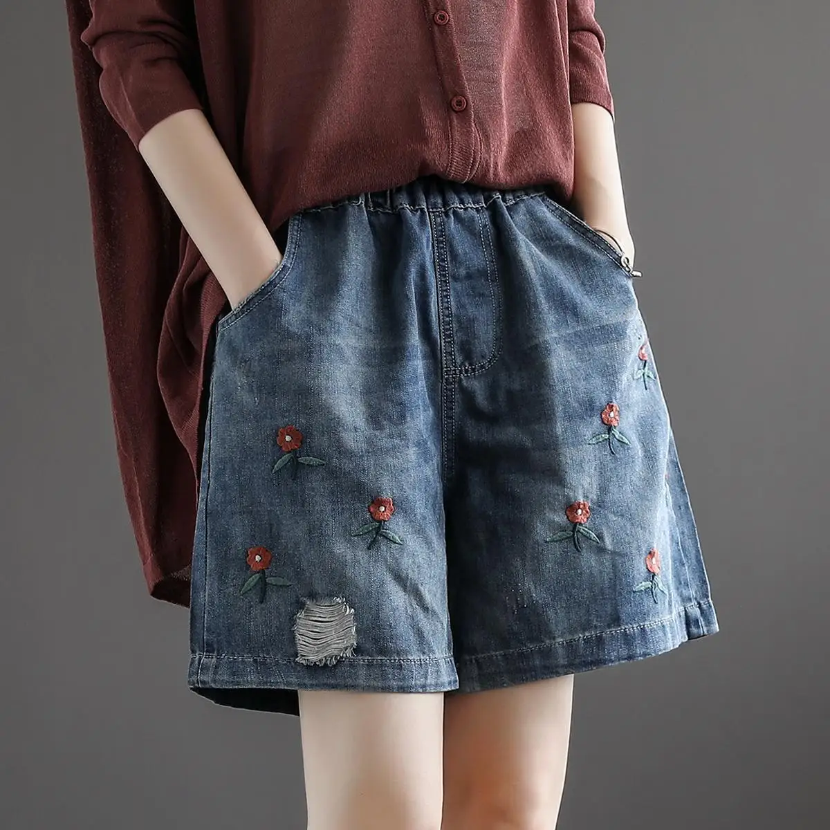 

Denim Shorts Women Summer New Arrival Casual Fifth Pants Embroider Loose Retro Harem Jeans Women E9021