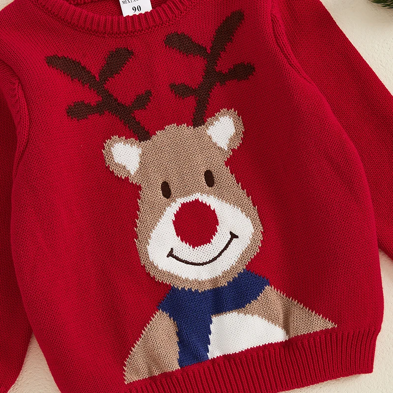 Toddler Boy Girl Knit Sweater Christmas Outfit Ugly Christmas Sweater Deer Print Crewneck Sweatshirt Warm Winter Clothes