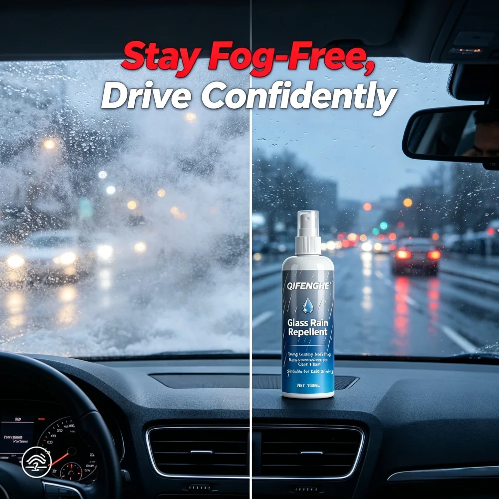 QIFENGHE 100ml Glass Rain Repellent Spray, Anti-Fog Rainproof Coating for Car Windshield Clear Vision