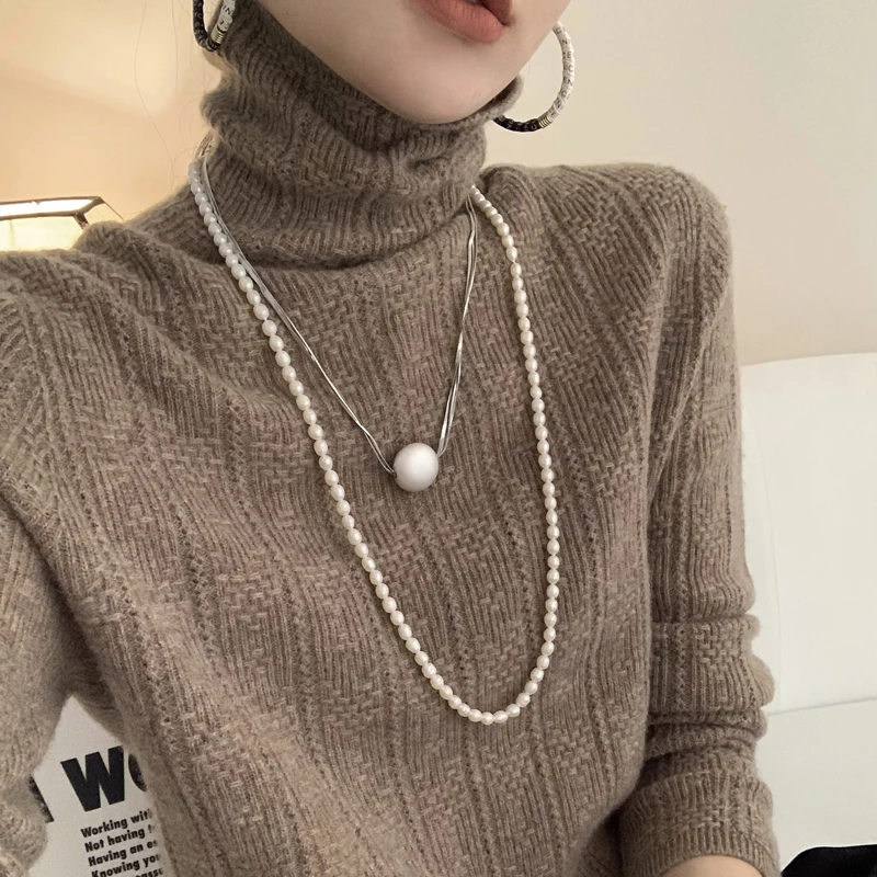 Autumn/Winter Women\'s Sweater Turtleneck Long-Sleeved 100% Merino Wool Knit Pullover Sweater With One-Line Knot Needle Warm Base