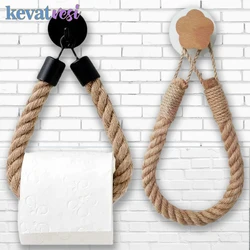 Punch-Free Toilet Paper Holder Linen Rope Paper Towel Holder Self-Adhesive Hanging Rope for Paper Wall Mounted Tissue Holder