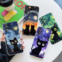 Cat Van Gogh Starry Sky For Samsung Galaxy A55 Case A54 A52 A53 5G A15 A14 A13 A23 A51 A34 A35 A33 A32 A72 A71 Clear Phone Cover