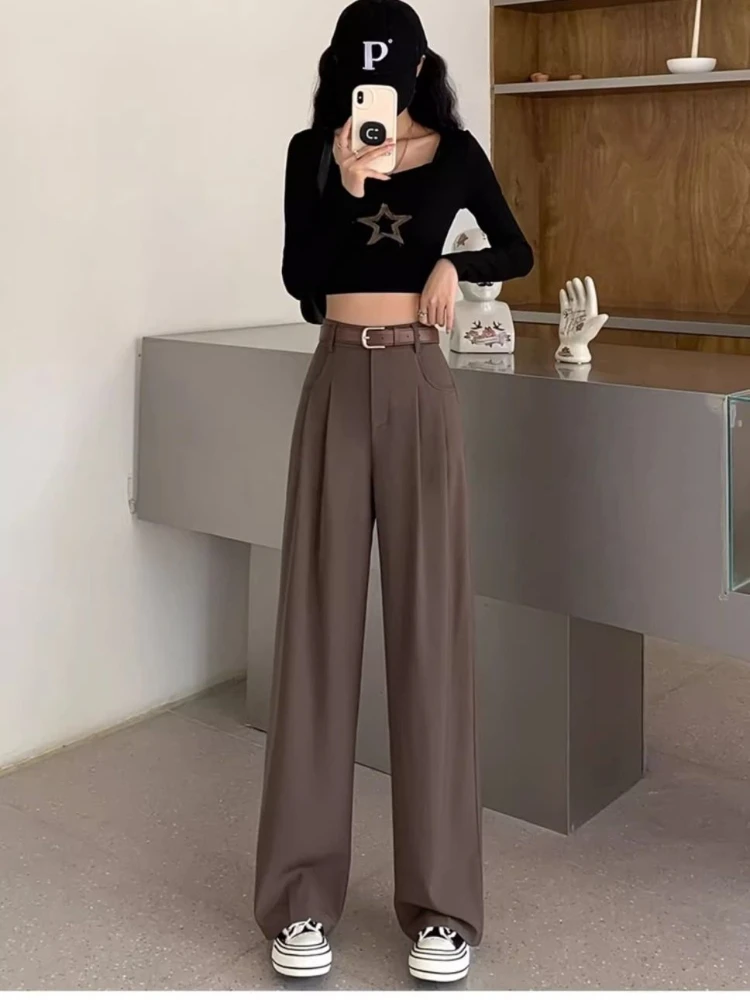 Fashion High Waist Wide Leg Pants Women Spring Fall Baggy Black Trouser Office Ladies Full Length Straight Suit Pant Outwear New