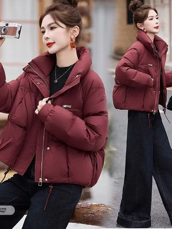 

2025 Winter Thiened down Cotton Jaet Women's ort Faion Small Size Bread Warm Coat Korean Sle Loose Fit Zipper Closure