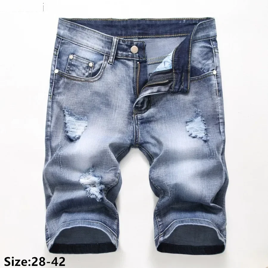 

Summer New Men's Jeans Trend Retro Men Denim Shorts Stretch Slim Hip Hop Classic Hole Short Style Jeans for Male Big Size 28-42