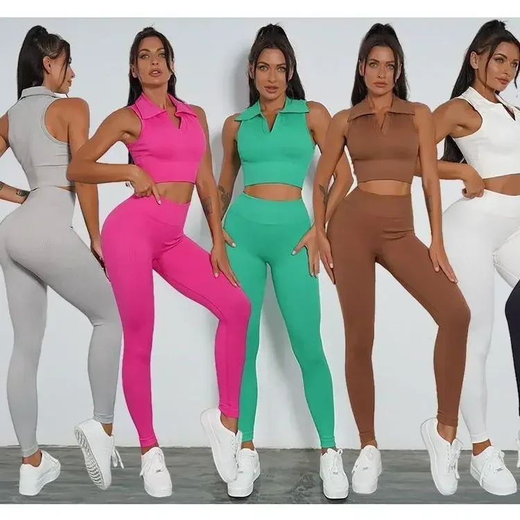 

Seamless Yoga Sets Sports Fitness High Waist Hip-lifting Pants Shockproof Bra Suits Workout Clothes Gym Leggings Set for Women