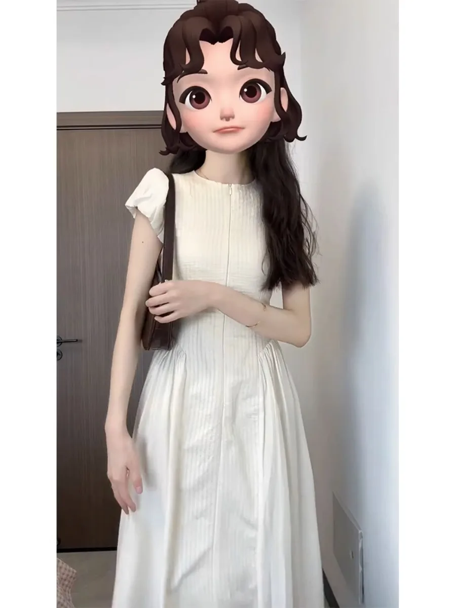 ele-slimming-white-dr-women's-high-end-faionable-waist-cinching-formal-ocn-summer-gown-quali-material