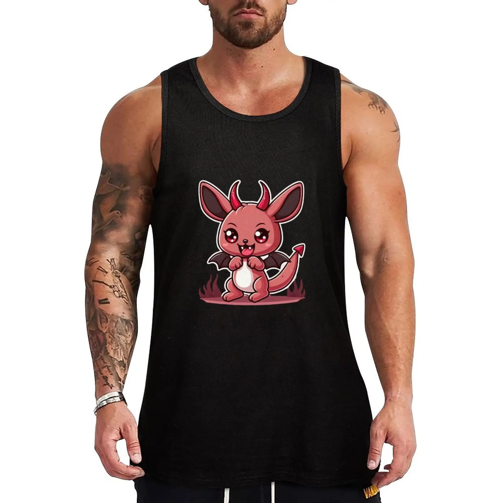 Cute devil kawaii chibi head dragon cartoon Tank Top gym gym shirts