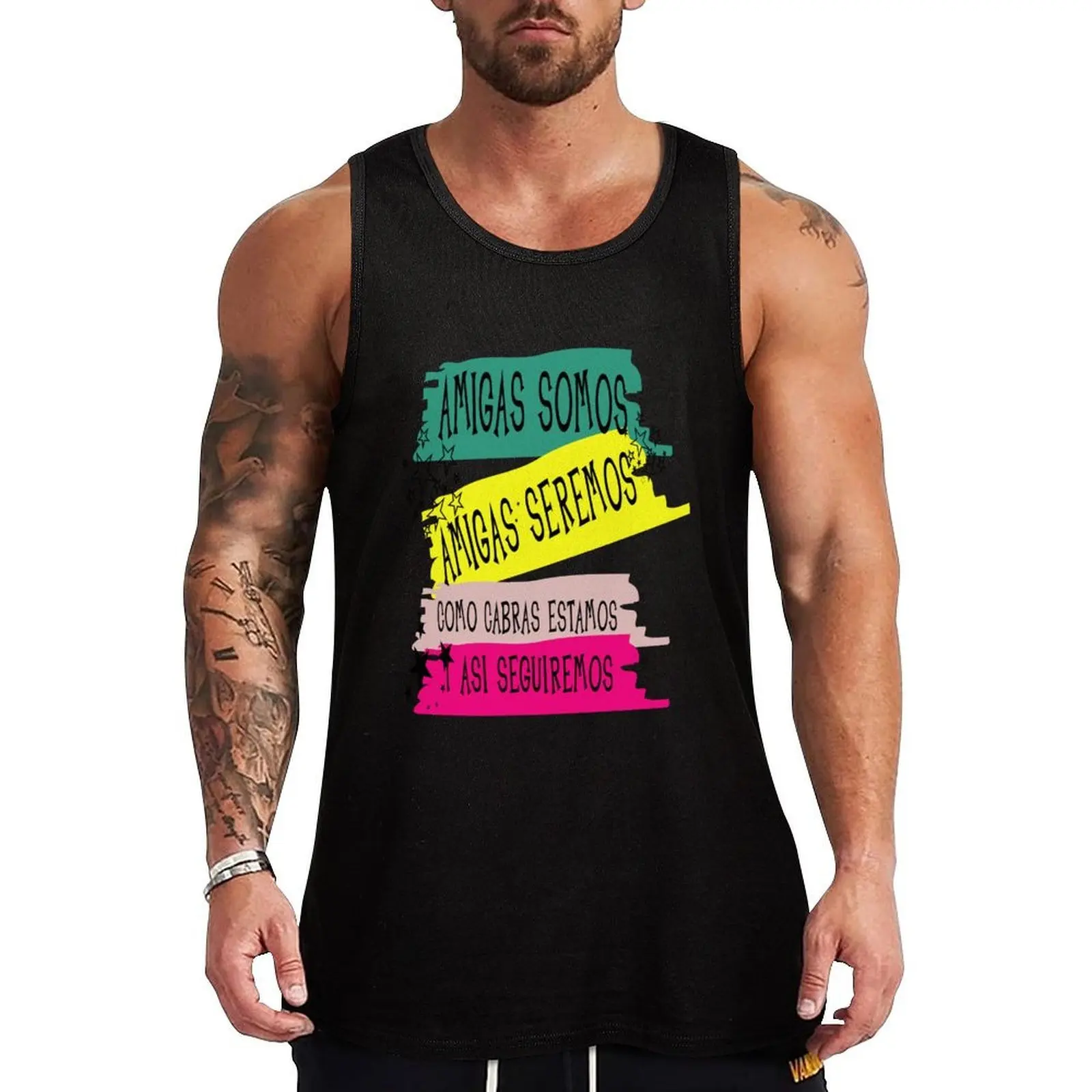 AMIGAS, SOMOS AMIGAS, SEREMOS COMO CABRAS, ESTÁMOS Y ASI SEGUIREMOS - Camiseta sin mangas con estampado urbano, informal y gráfico